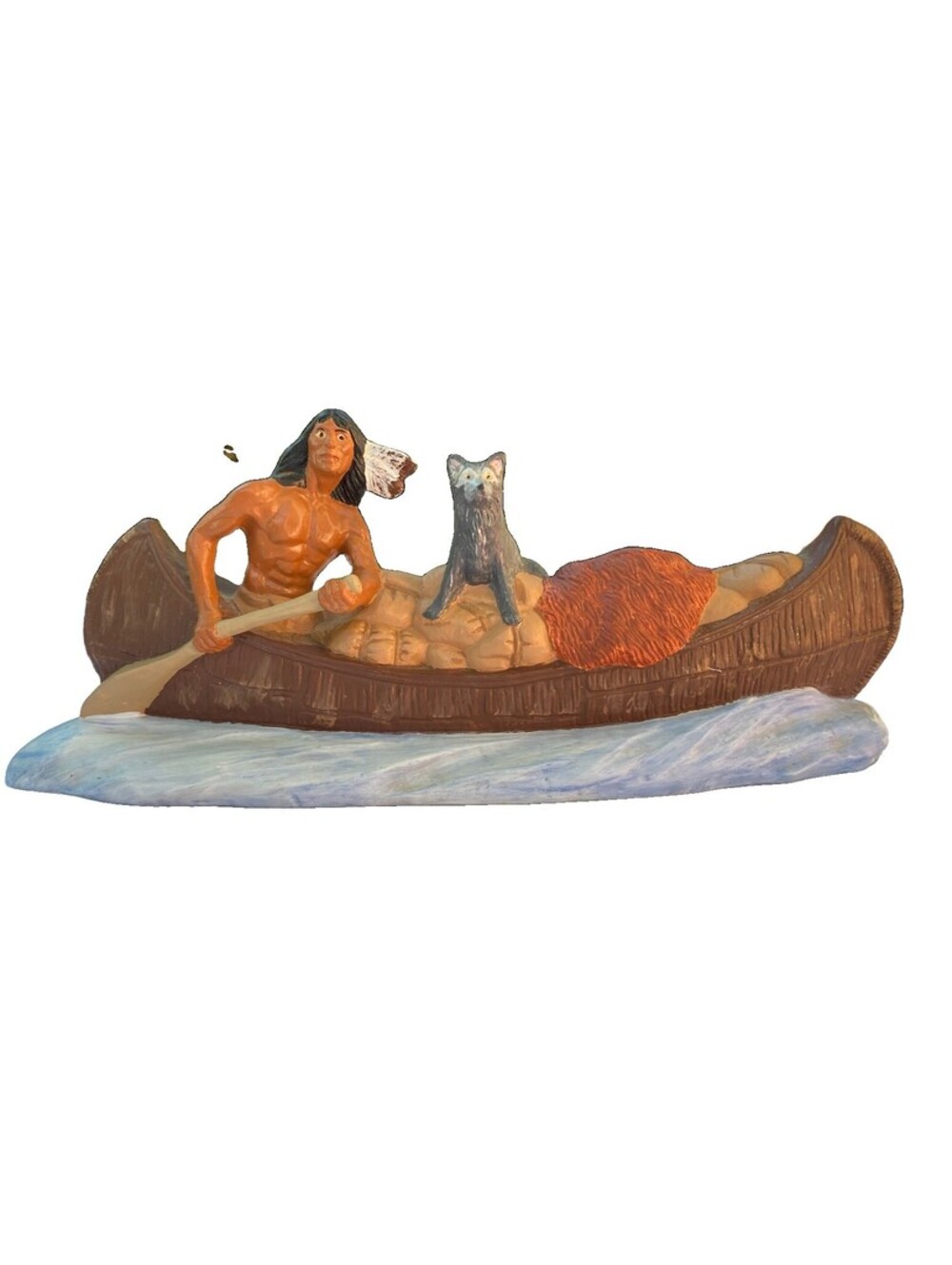 Vintage Ceramic Native American Man W/Wolf Or Dog In A Canoe, Tampa Bay Mold Co
